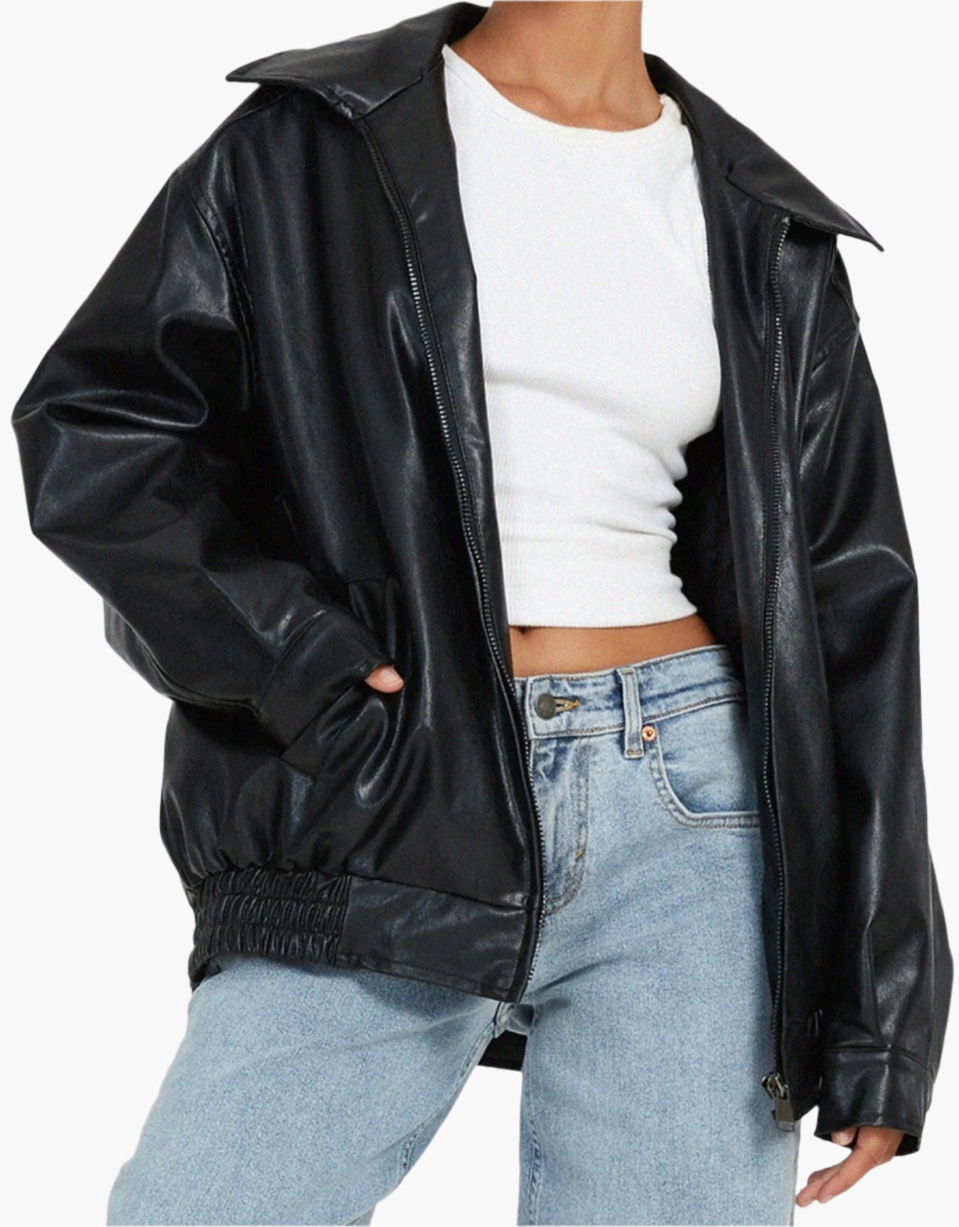 Veste En Cuir Surdimensionnée À Manches Longues Pour Femmes | Automne