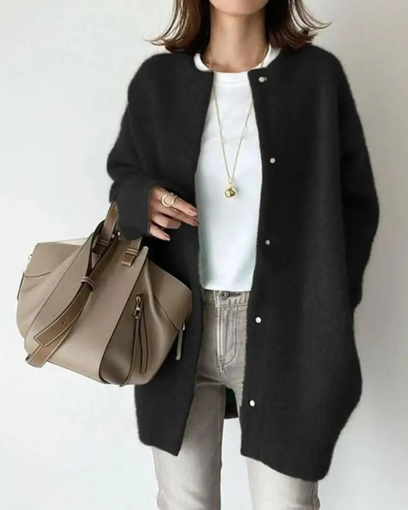 Cardigan Tricoté Sans Col Décontracté Pour Femmes | Hiver