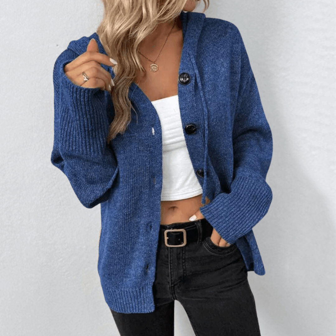 Cardigan décontracté pour femme avec capuche | Fermeture à boutons