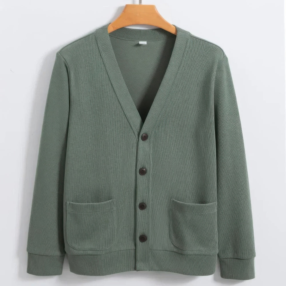 Cardigan D'hiver Pour Homme Avec Patte De Boutonnage Et Col En V | Avec Poche