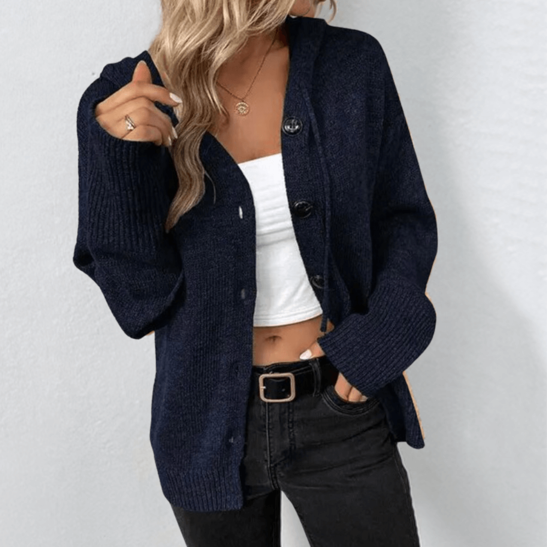 Cardigan décontracté pour femme avec capuche | Fermeture à boutons