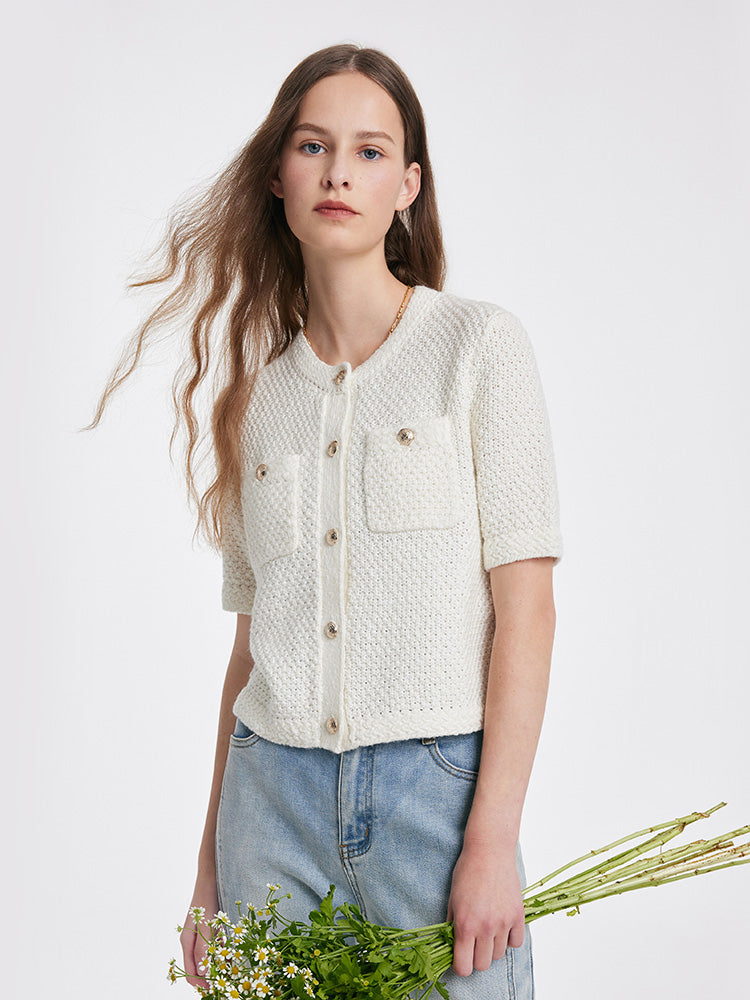 Cardigan Décontracté À Boutons Pour Femme | Manches Courtes