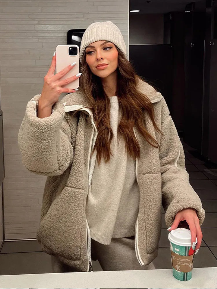 Manteau En Peluche À Col Montant Pour Femme | Hiver
