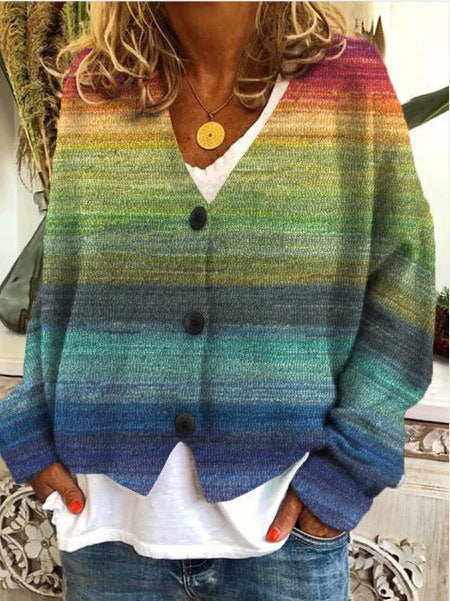 Cardigan décontracté pour femme à rayures colorées | Col en V