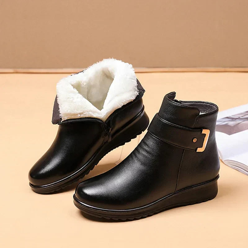 Bottines D'hiver En Cuir Souple À Boucle Pour Femme | Tendance