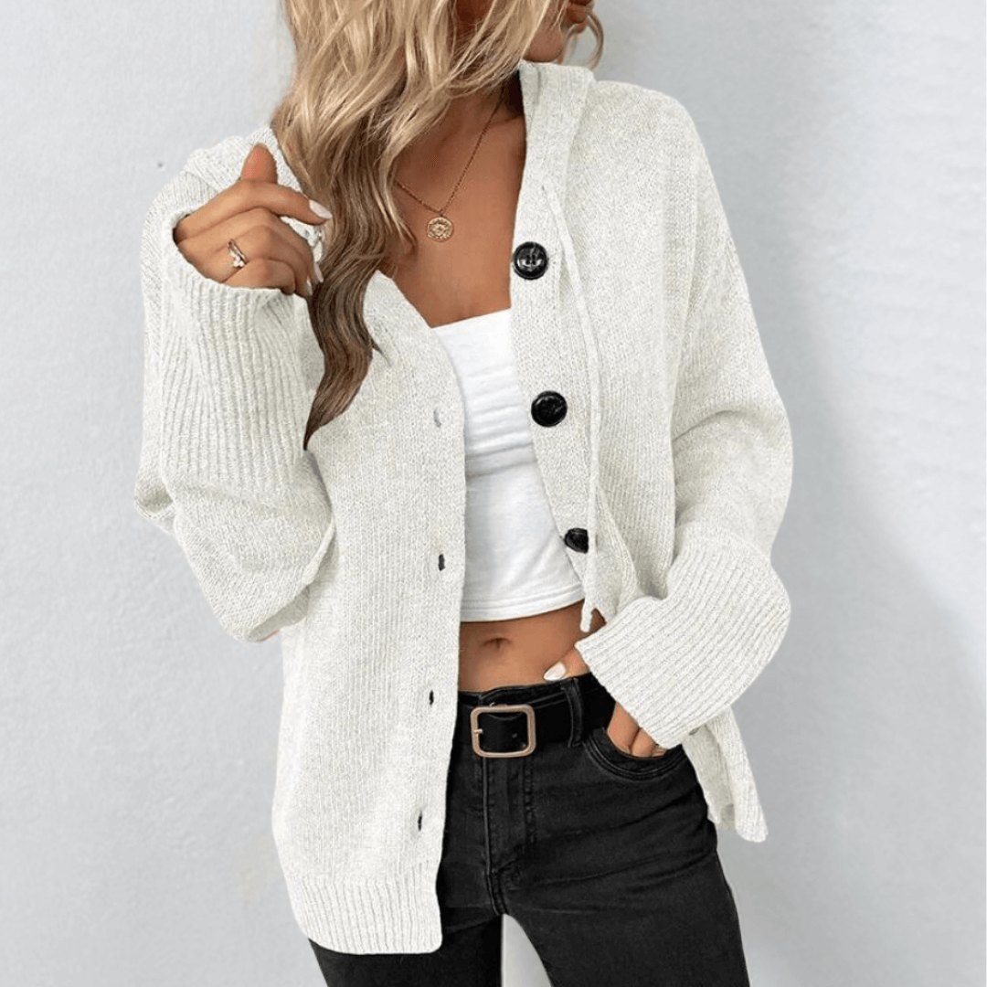 Cardigan décontracté pour femme avec capuche | Fermeture à boutons