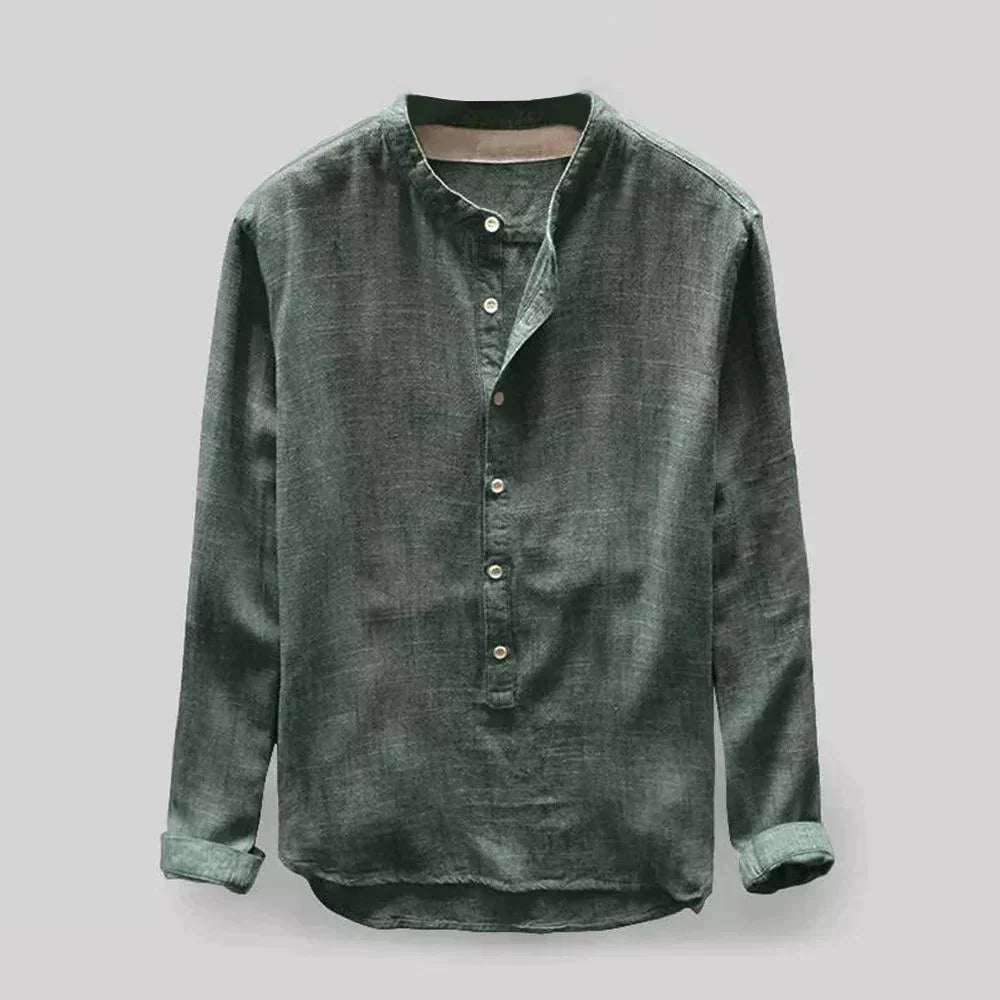 Chemise Simple À Col Henley Pour Homme | Manches Longues