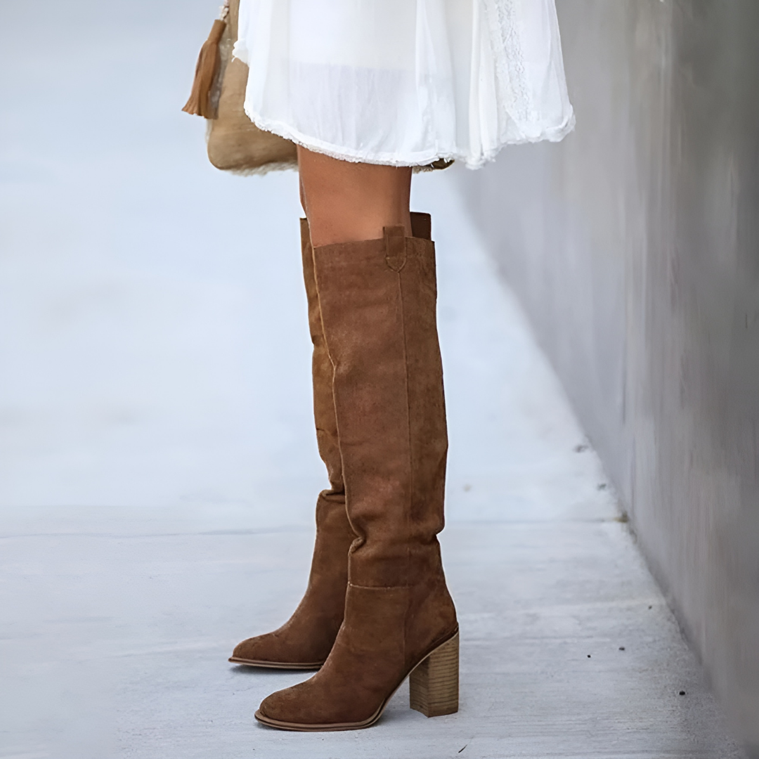 Bottes D'hiver En Daim Pour Femme À Bout Pointu | Talon Carré