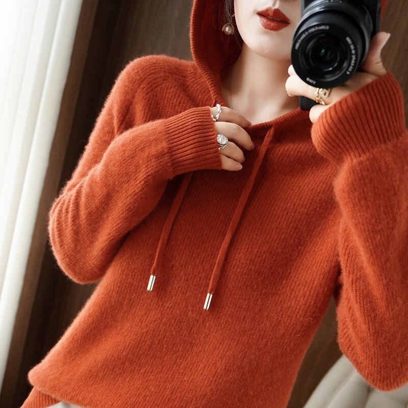 Sweat À Capuche Tricoté À Manches Longues Pour Femme | Hiver
