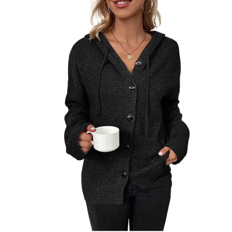 Cardigan décontracté pour femme avec capuche | Fermeture à boutons