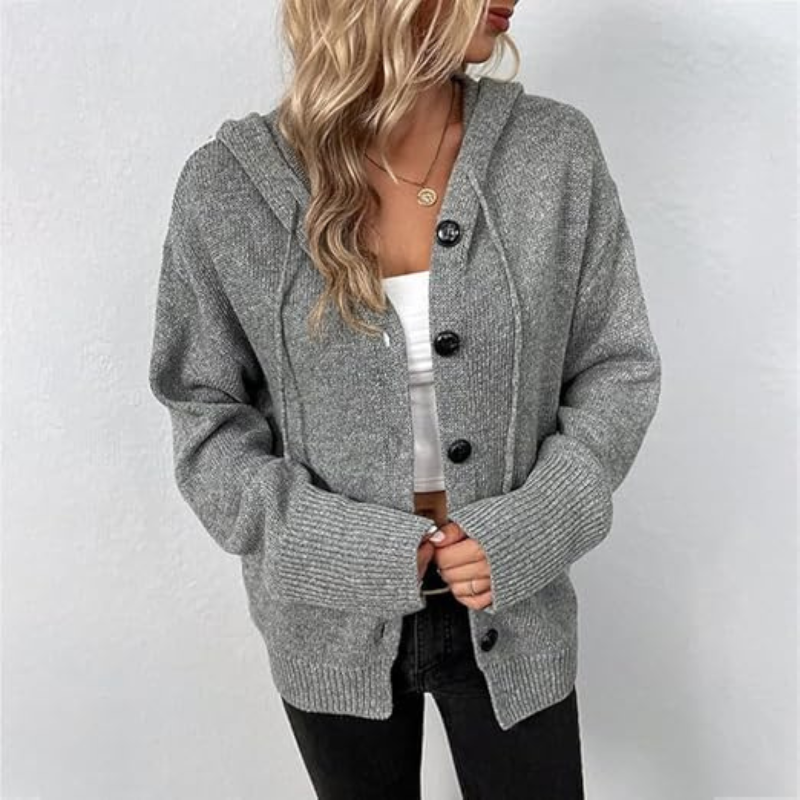 Cardigan décontracté pour femme avec capuche | Fermeture à boutons