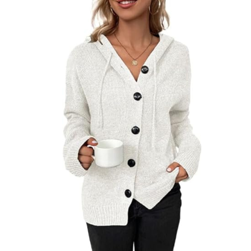 Cardigan décontracté pour femme avec capuche | Fermeture à boutons