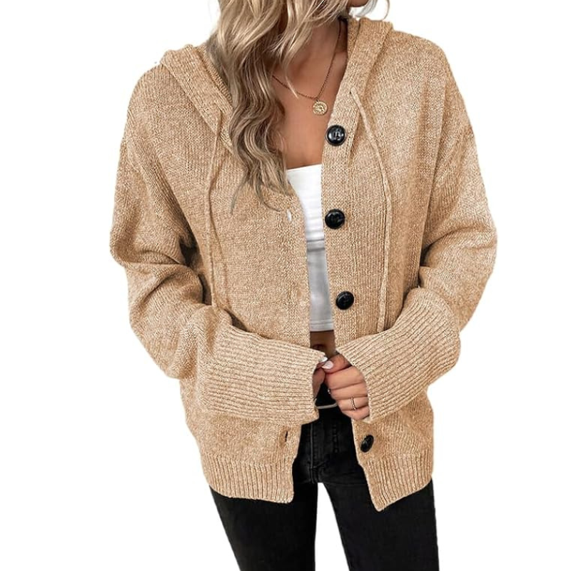 Cardigan décontracté pour femme avec capuche | Fermeture à boutons