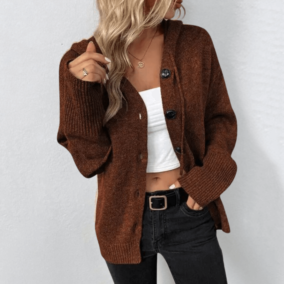 Cardigan décontracté pour femme avec capuche | Fermeture à boutons