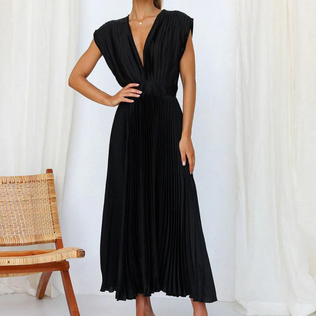 Robe De Soirée Midi Col En V Pour Femme | Sans Manches