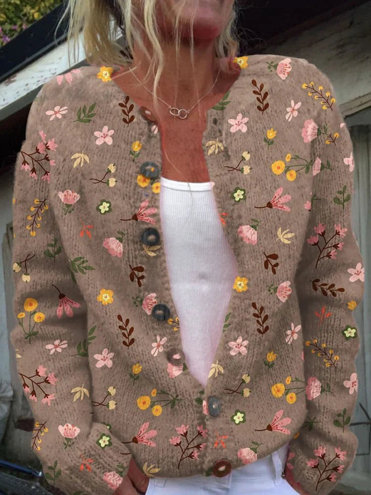 Cárdigan con estilo para mujer de punto con estampado floral | Cierre con botones