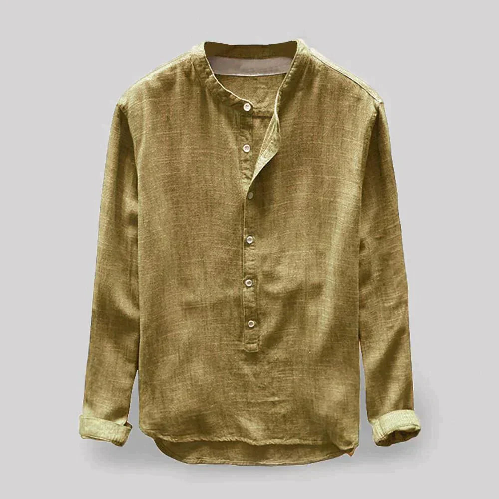 Chemise Simple À Col Henley Pour Homme | Manches Longues