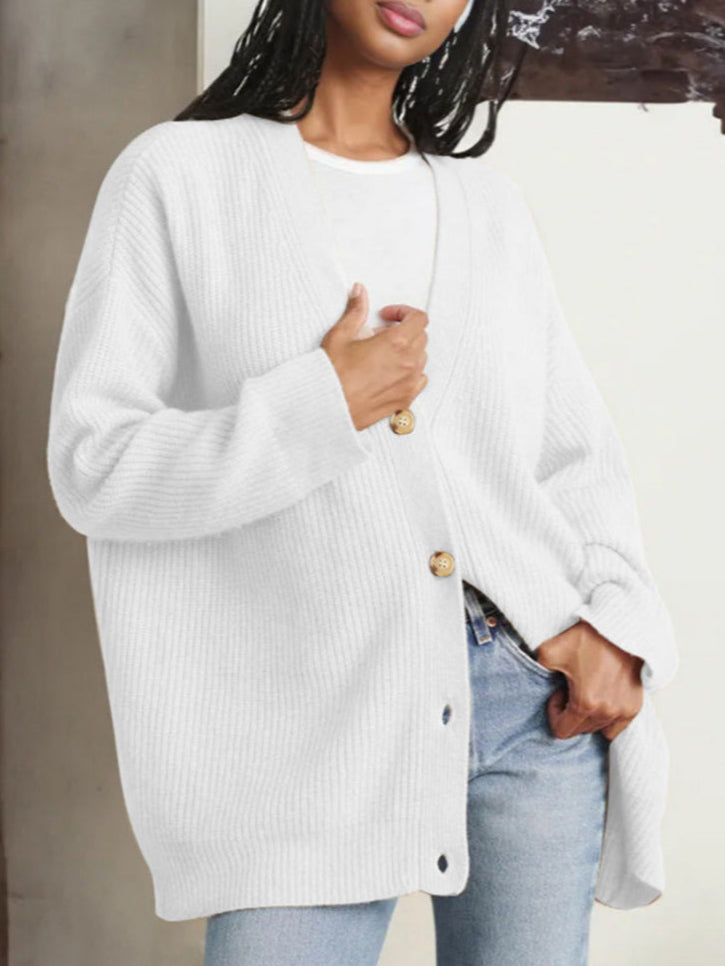 Cardigan D'hiver Oversize Boutonné Pour Femme | Manches Longues