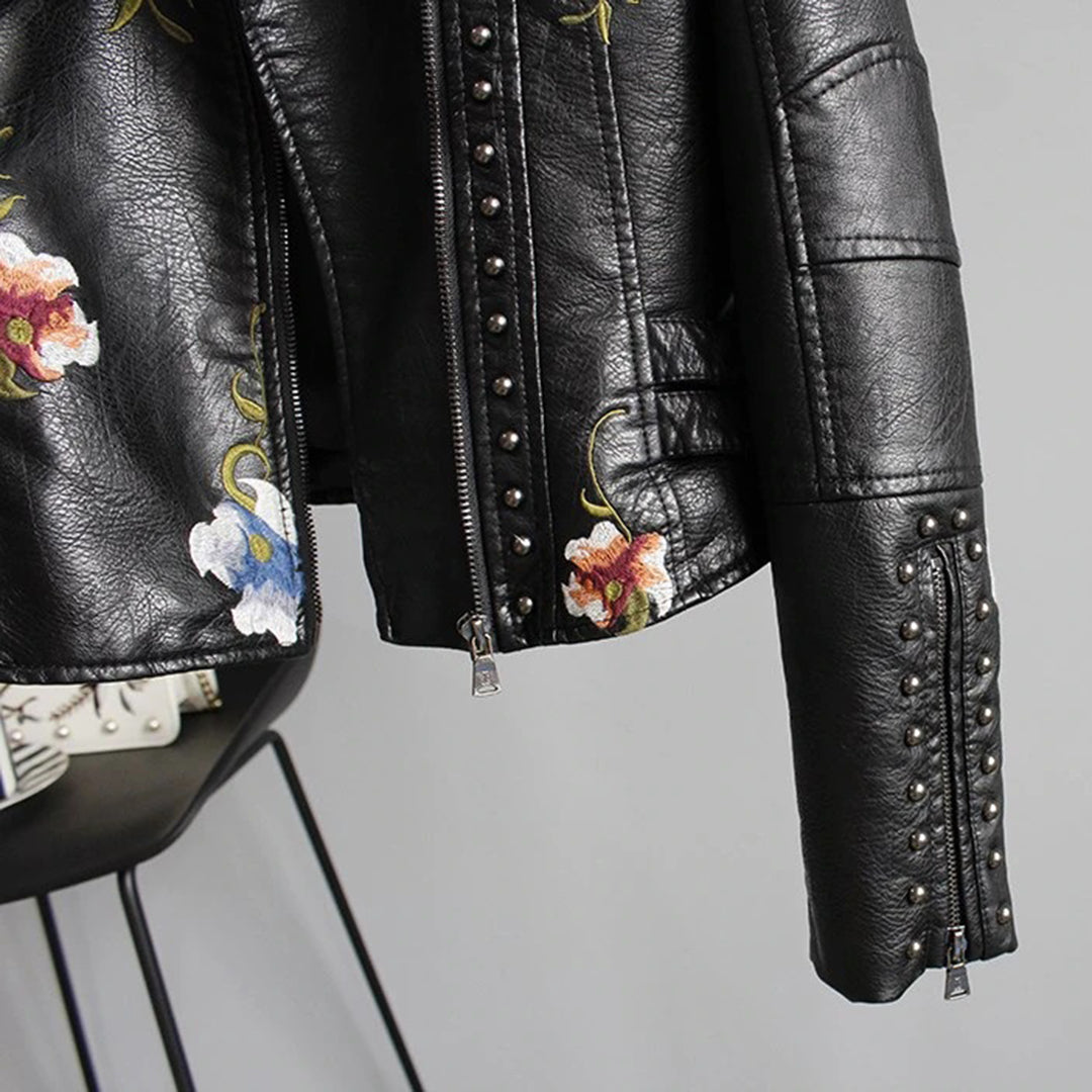 Veste Motard À Broderie Florale Pour Femme | Courte