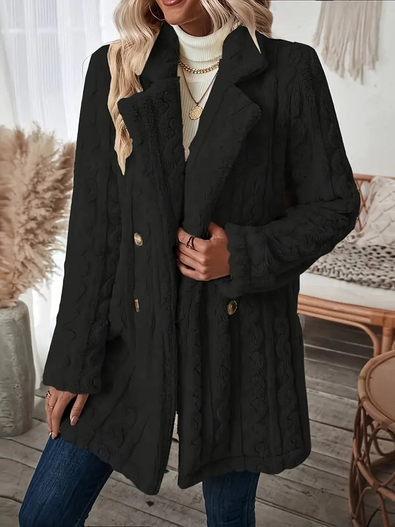 Manteau Long Classique En Tricot À Revers Crantés Pour Femme | Hiver