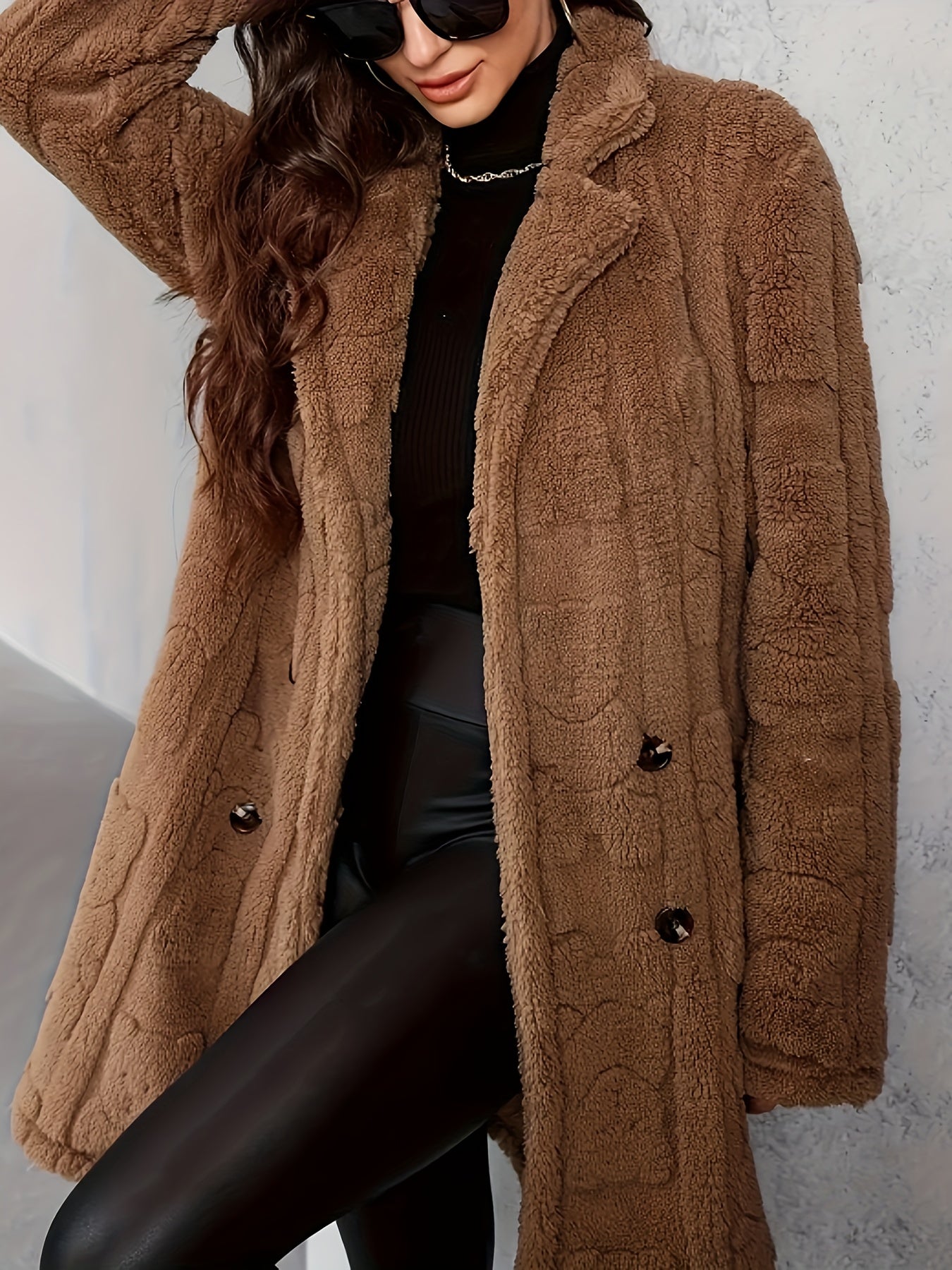 Manteau Long Classique En Tricot À Revers Crantés Pour Femme | Hiver