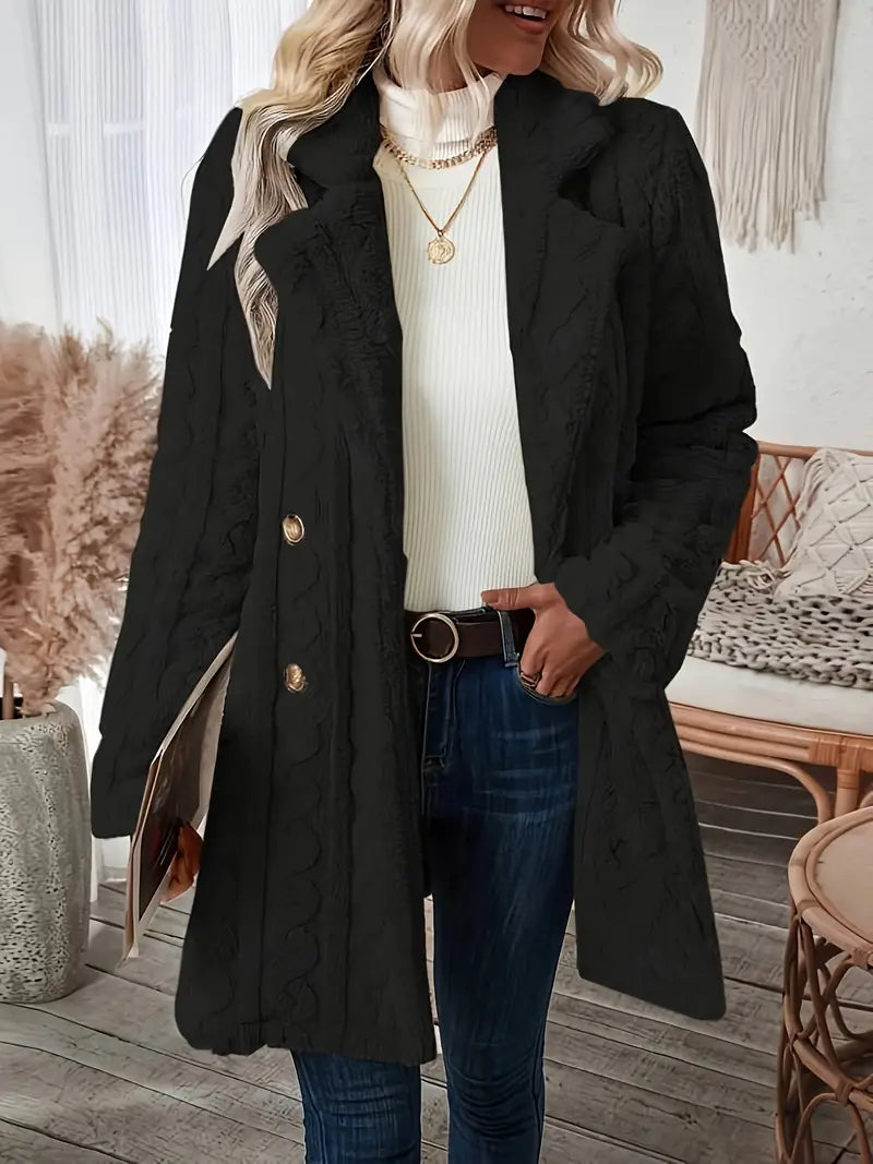 Manteau Long Classique En Tricot À Revers Crantés Pour Femme | Hiver