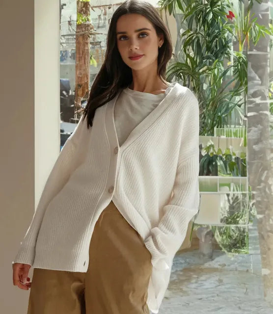 Cardigan d’hiver en cachemire pour femme avec manches longues | Col en V