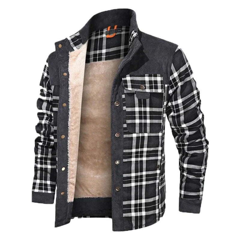 Veste À Carreaux Tendance Avec Poches Poitrine Pour Homme | Hiver