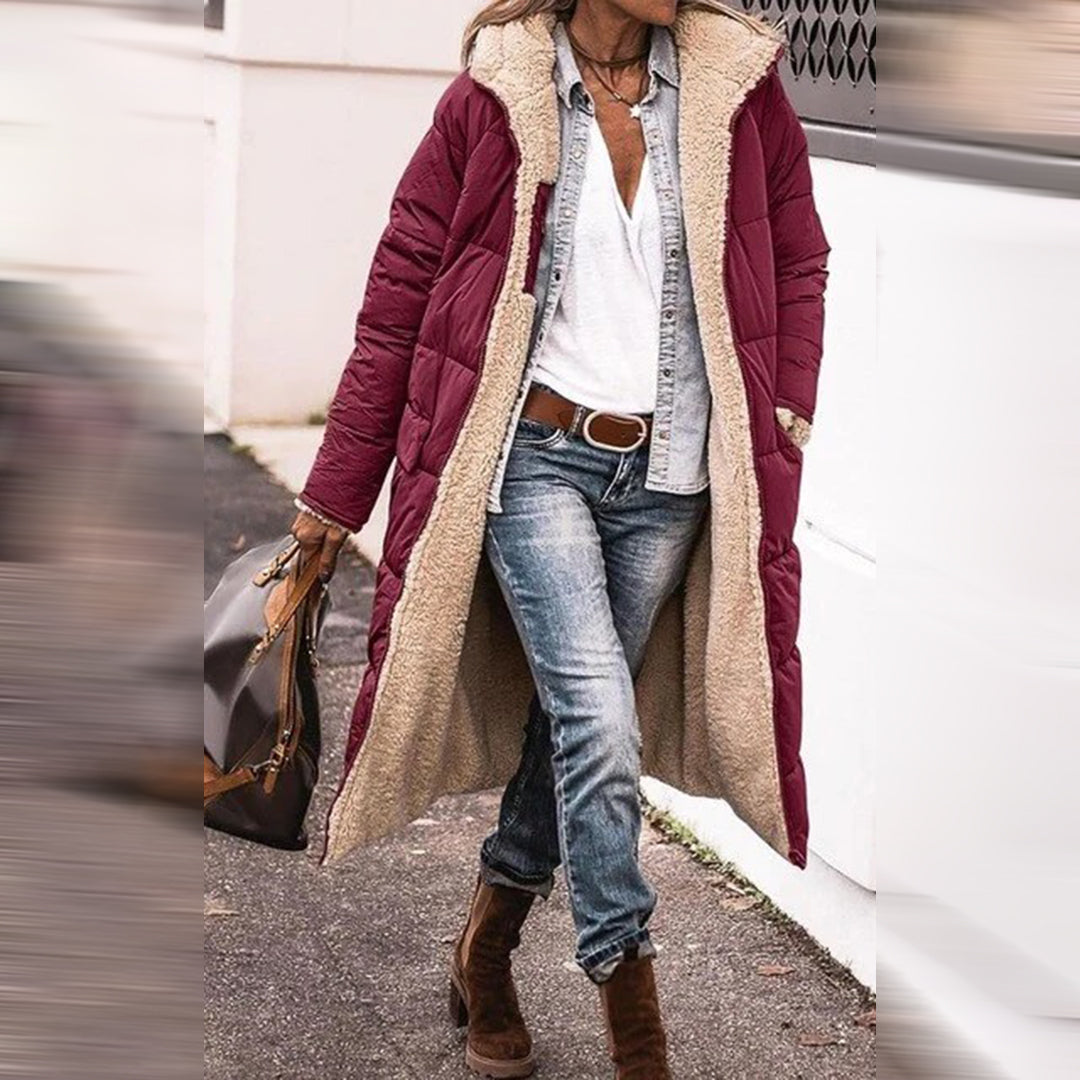 Manteau D’Hiver Matelassé Pour Femme Avec Capuche Et Poches | Long