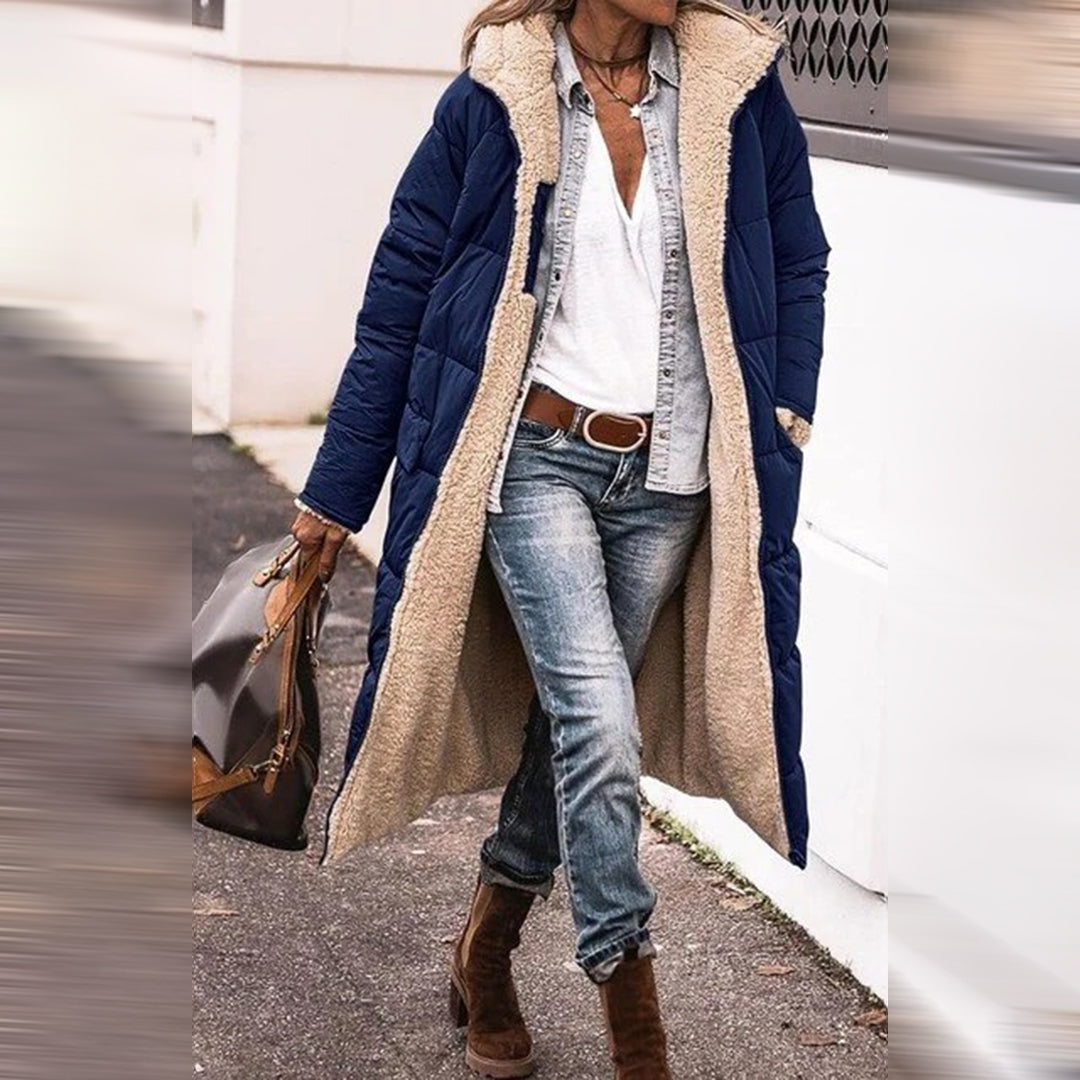 Manteau D’Hiver Matelassé Pour Femme Avec Capuche Et Poches | Long