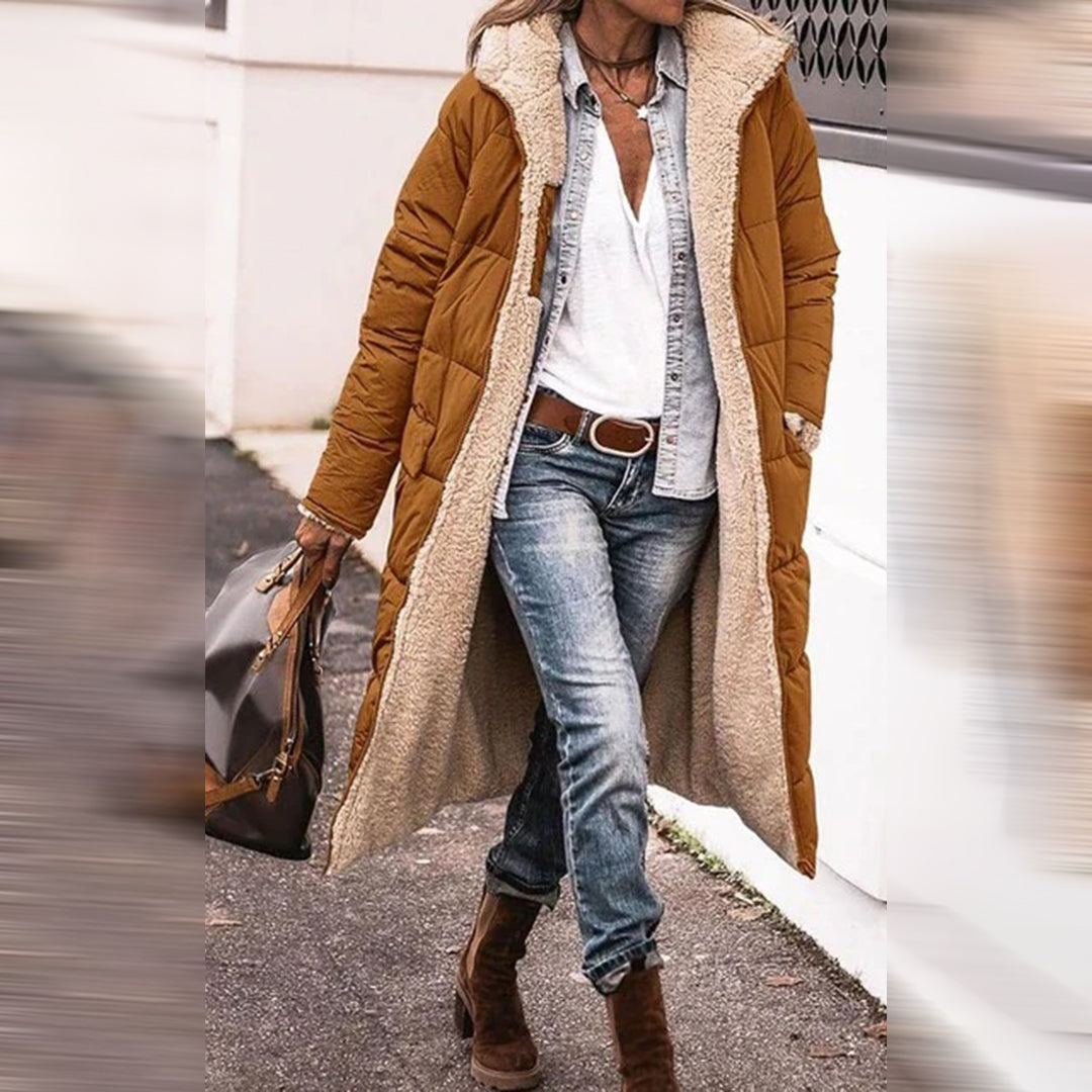 Manteau D’Hiver Matelassé Pour Femme Avec Capuche Et Poches | Long