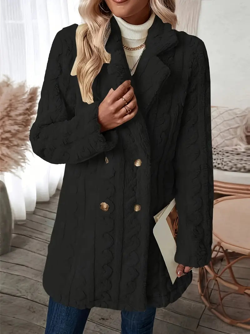 Manteau Long Classique En Tricot À Revers Crantés Pour Femme | Hiver