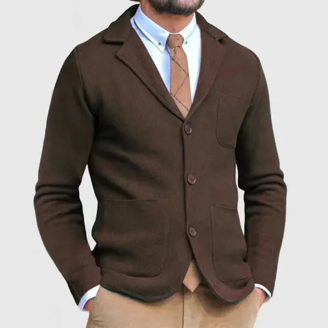 Blazer En Tricot Boutonné Avec Poches Pour Homme | Manches Longues