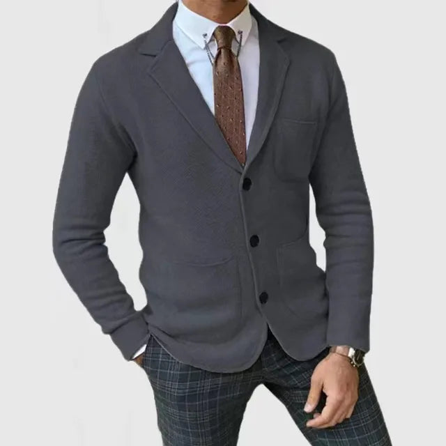 Blazer En Tricot Boutonné Avec Poches Pour Homme | Manches Longues