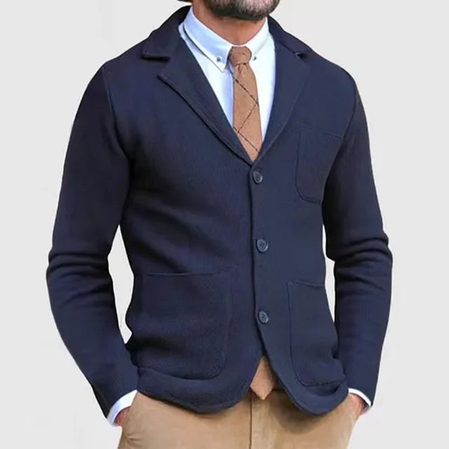 Blazer En Tricot Boutonné Avec Poches Pour Homme | Manches Longues