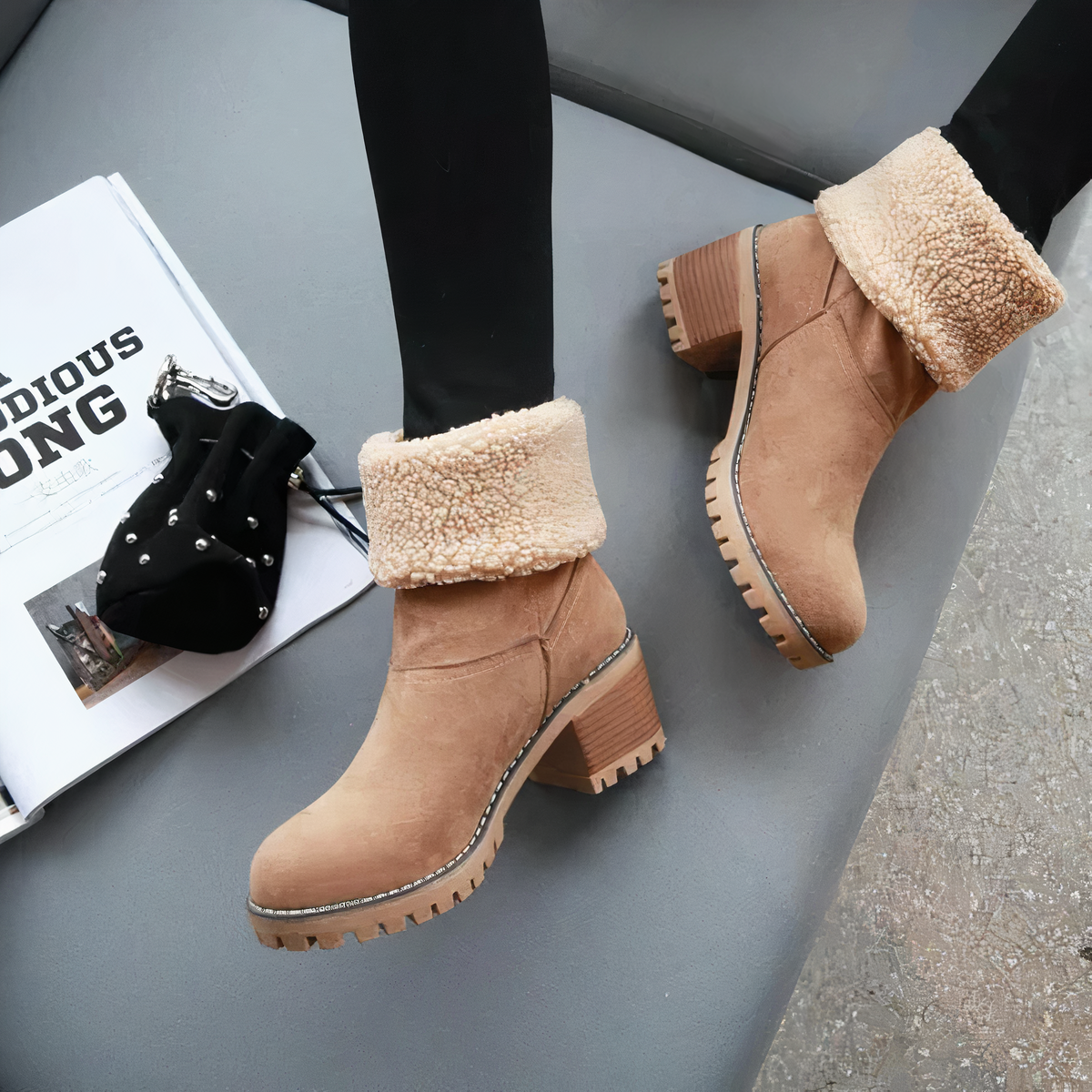 Bottes D'hiver Tendance Pour Femmes Avec Doublure En Fourrure | Talon Bloc
