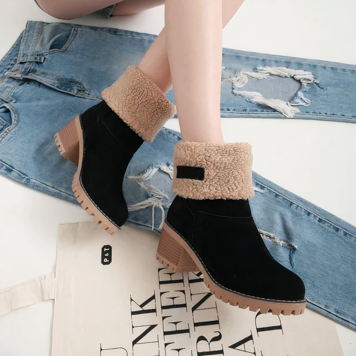 Bottes D'hiver Tendance Pour Femmes Avec Doublure En Fourrure | Talon Bloc