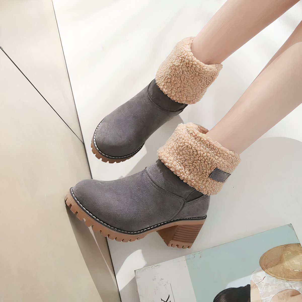 Bottes D'hiver Tendance Pour Femmes Avec Doublure En Fourrure | Talon Bloc