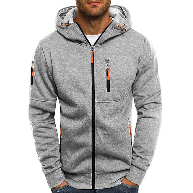 Veste Décontractée À Capuche Et Fermeture Éclair Pour Homme | Manches Longues