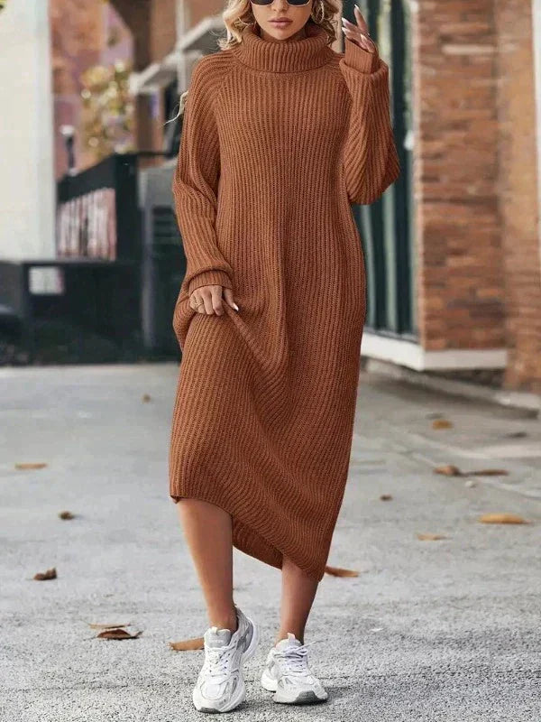 Robe En Maille À Col Roulé | Midi