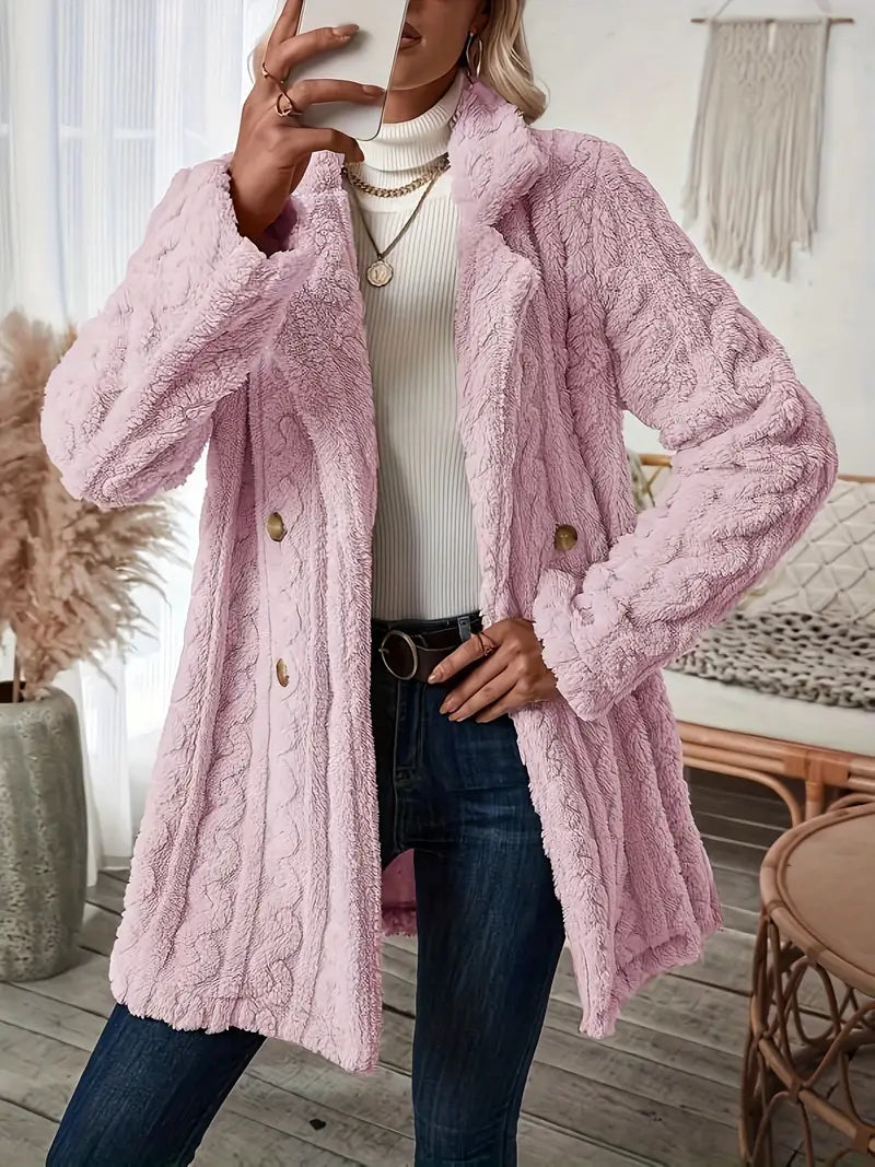 Manteau Long Classique En Tricot À Revers Crantés Pour Femme | Hiver