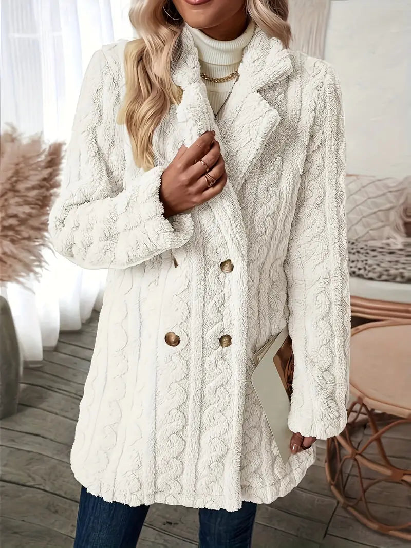 Manteau Long Classique En Tricot À Revers Crantés Pour Femme | Hiver