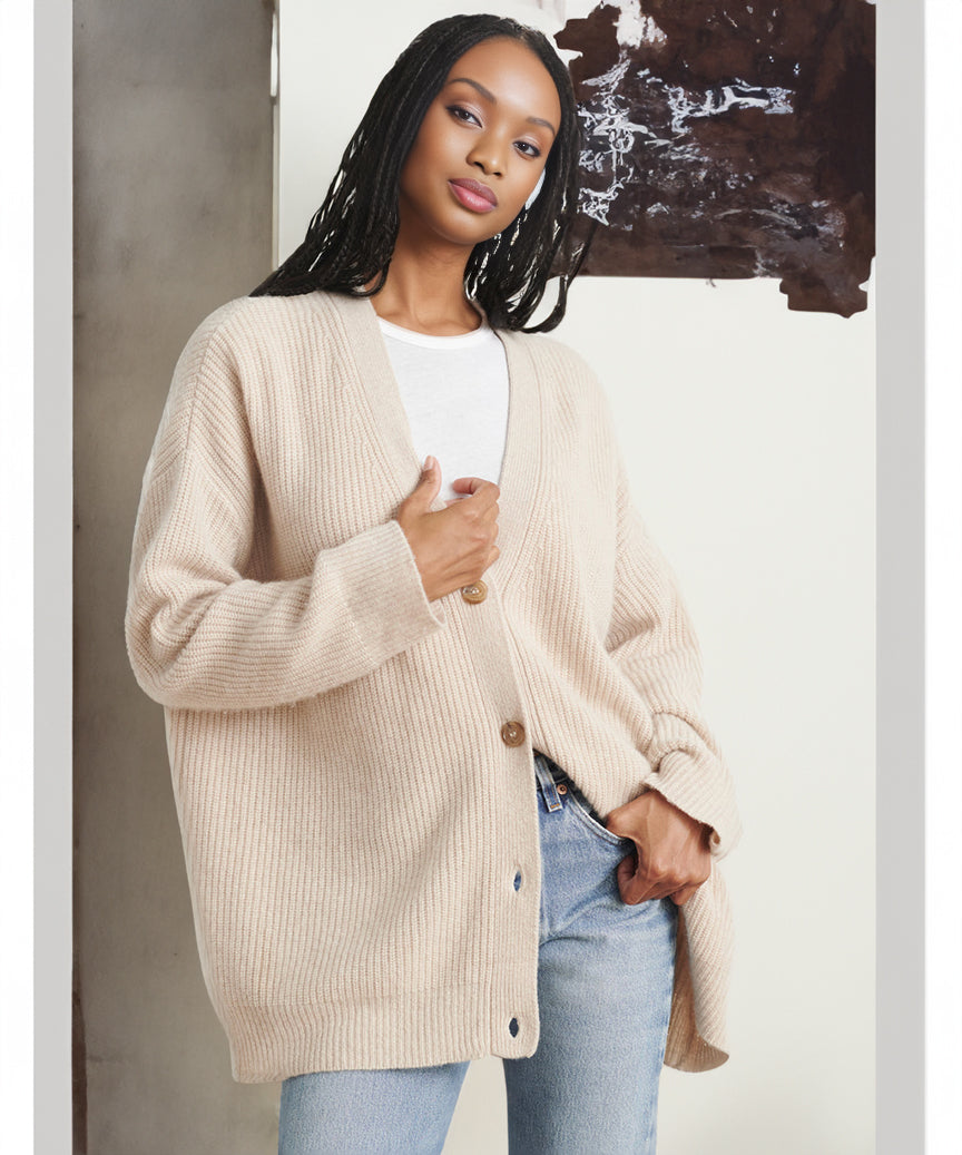Cardigan Côtelé Boutonné Pour Femme | Grande Taille