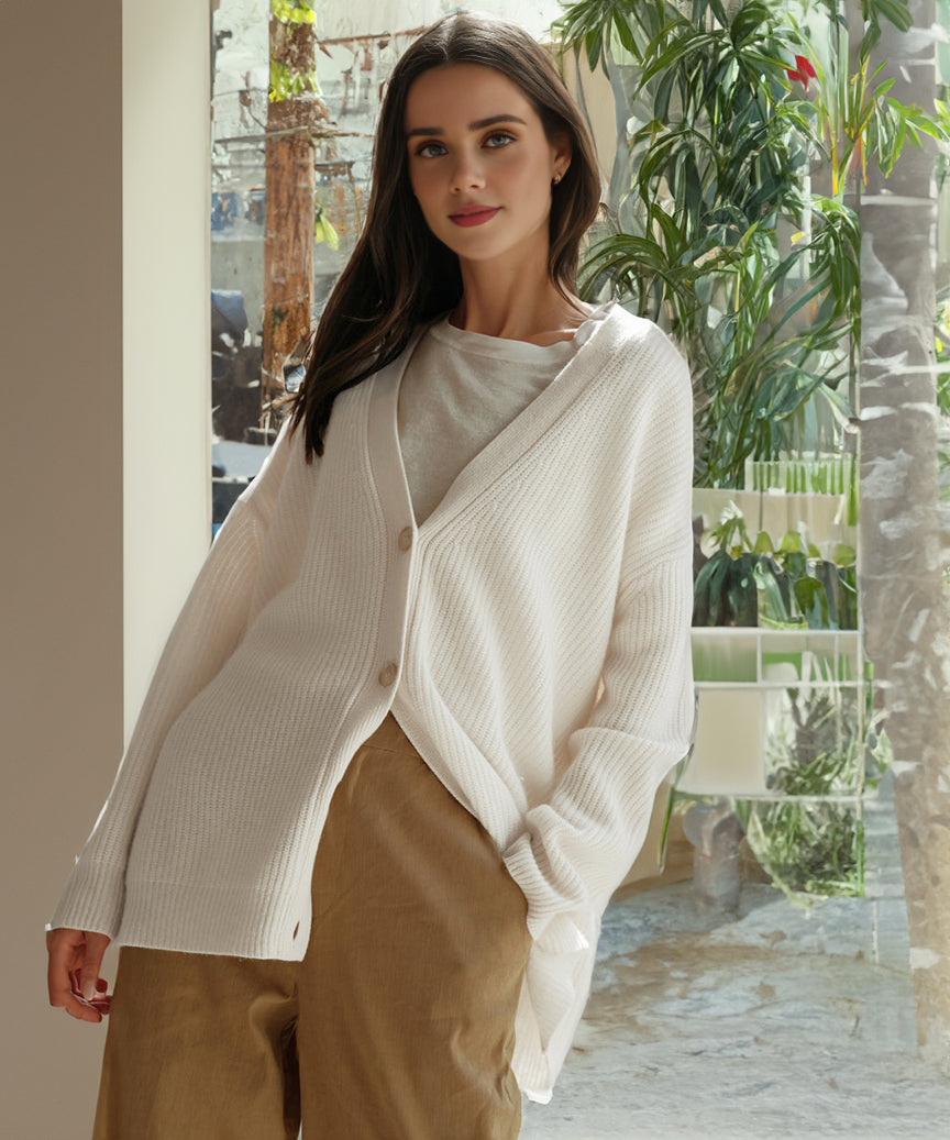Cardigan Côtelé Boutonné Pour Femme | Grande Taille