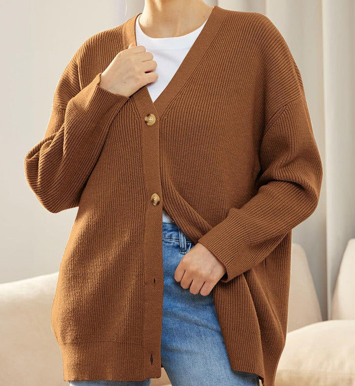 Cardigan Côtelé À Col En V Pour Femme | Grande Taille