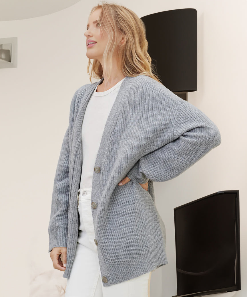 Cardigan Côtelé Boutonné Pour Femme | Grande Taille