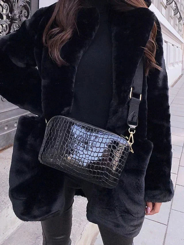 Manteau long en peluche pour femme | Fermeture éclair