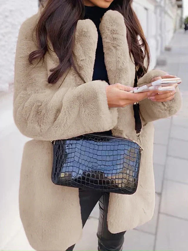 Manteau long en peluche pour femme | Fermeture éclair