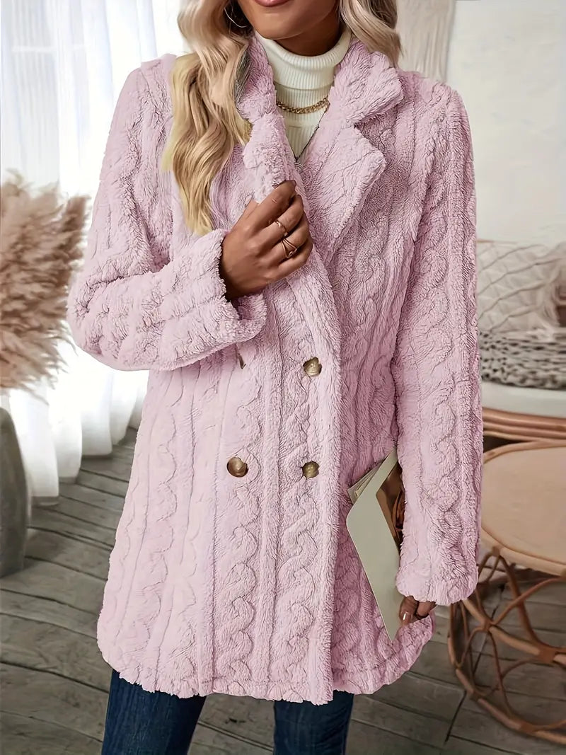 Manteau Long Classique En Tricot À Revers Crantés Pour Femme | Hiver