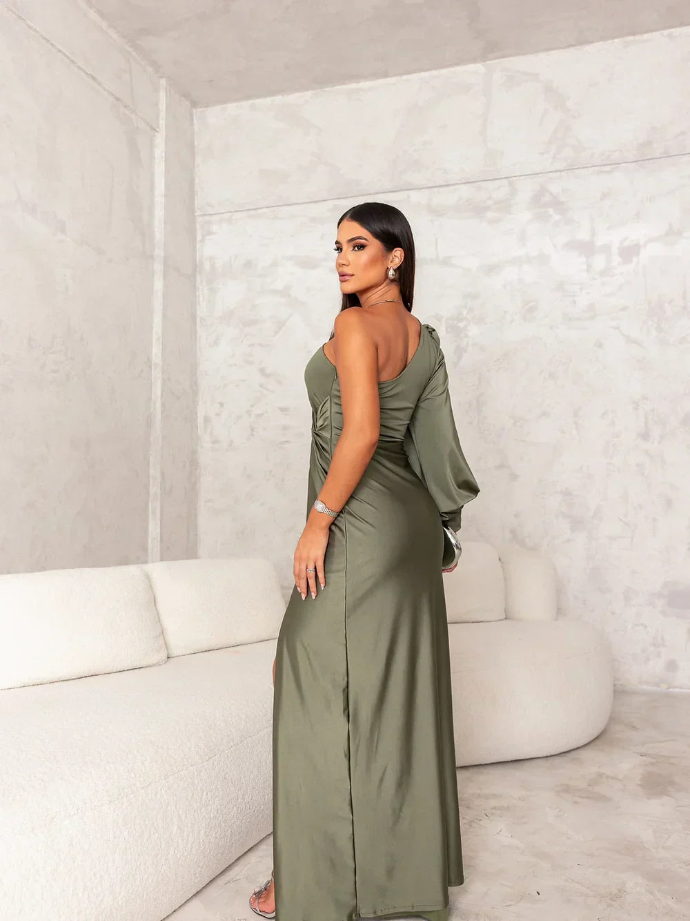 Robe De Soirée Asymétrique En Satin Pour Femme | Maxi